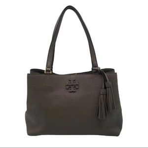 Tory Burch Mcgraw Taupe Leather Triple Compartment  Tote